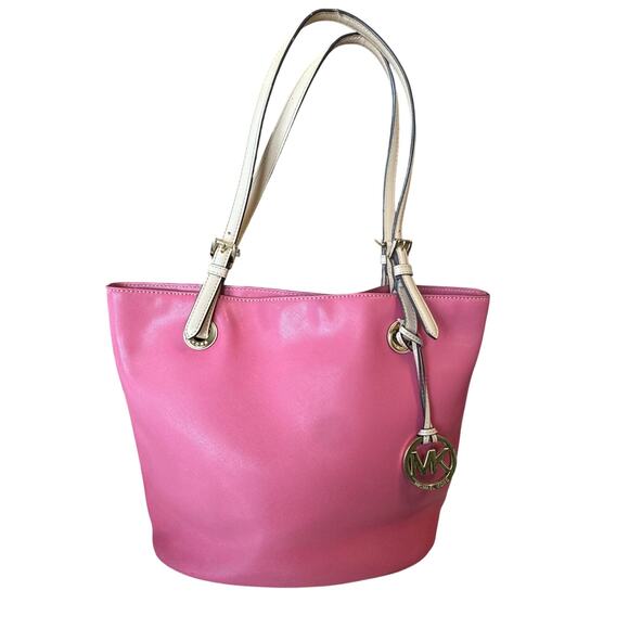 Michael Kors Pink Jet Set Soft Pebbled Leather Shoulder Tote Bag - Picture 1 of 4